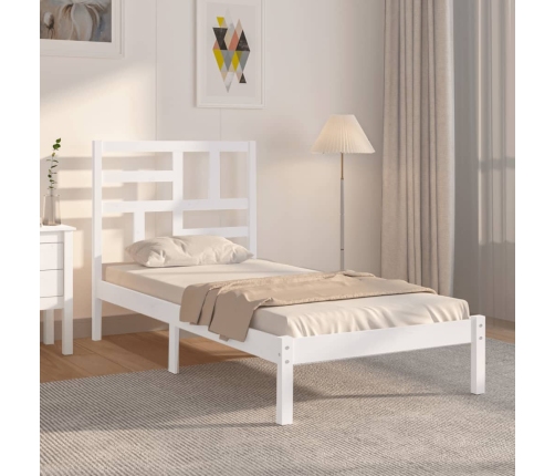 Estructura de cama individual madera maciza blanco 90x190 cm