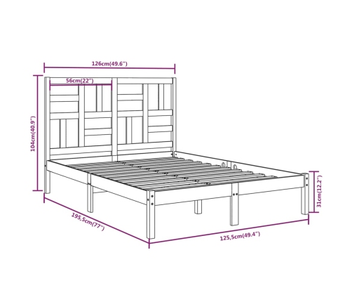 Estructura de cama madera maciza 120x190 cm