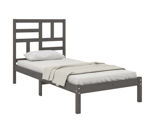 vidaXL Estructura de cama madera maciza de pino gris 90x200 cm