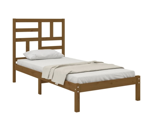 Estructura cama sin colchón madera maciza marrón miel 100x200cm