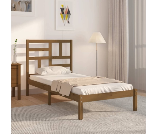 Estructura cama sin colchón madera maciza marrón miel 100x200cm