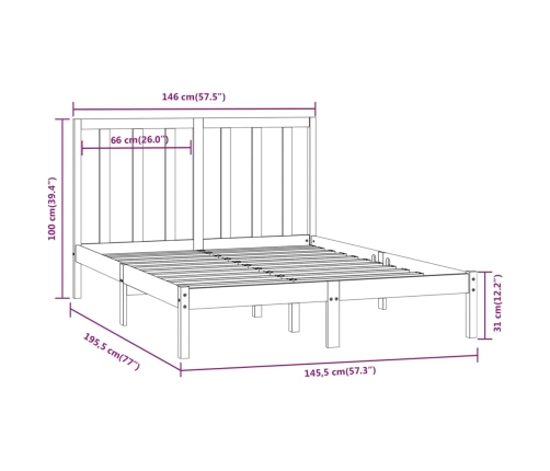 Estructura de cama sin colchón madera maciza de pino 140x190 cm