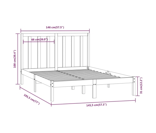 Estructura de cama sin colchón madera de pino blanca 140x190 cm