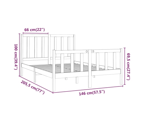 vidaXL Estructura de cama de madera maciza de pino negro 140x190 cm