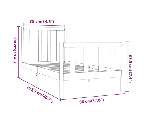 Estructura de cama sin colchón madera maciza de pino 90x200 cm