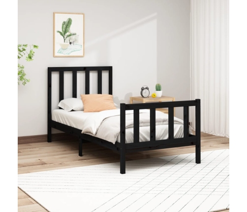 Estructura de cama madera maciza de pino negro 90x200 cm