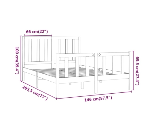 Estructura de cama de madera maciza de pino negro 140x200 cm