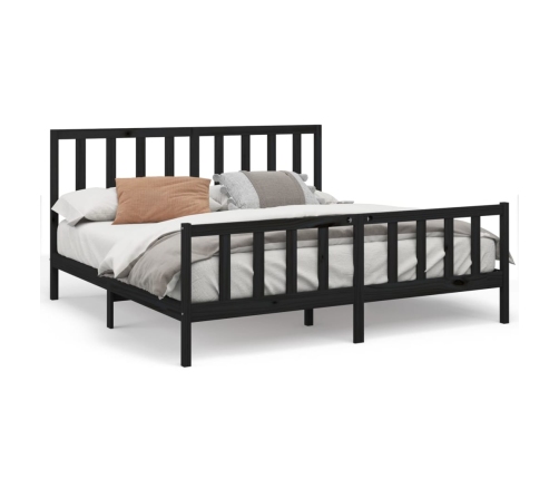 Estructura de cama madera maciza Super King negra 180x200 cm