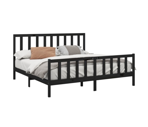 Estructura de cama madera maciza Super King negra 180x200 cm