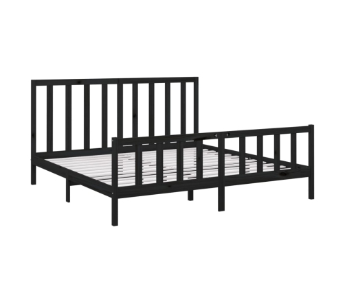 Estructura de cama madera maciza Super King negra 180x200 cm