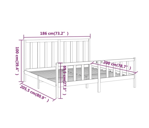 Estructura de cama madera maciza Super King negra 180x200 cm