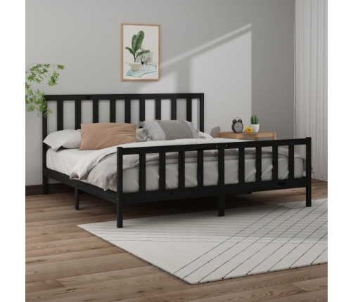 Estructura de cama madera maciza Super King negra 180x200 cm