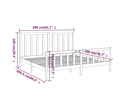 Estructura de cama sin colchón madera maciza blanca 200x200 cm