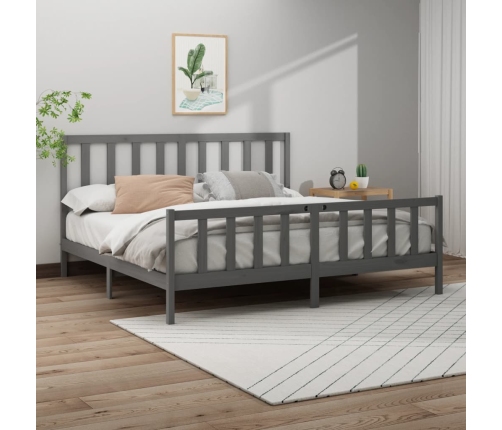 Estructura de cama de madera maciza de pino gris 200x200 cm