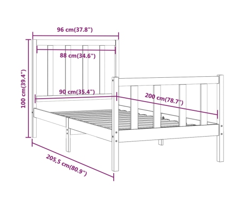 Estructura de cama madera maciza 90x200 cm