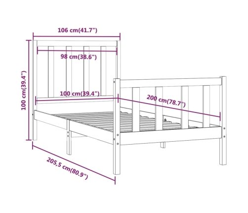 Estructura de cama madera maciza 100x200 cm