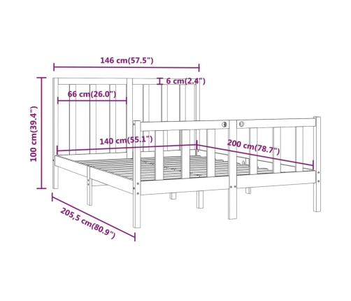 Estructura de cama de madera maciza negra 140x200 cm