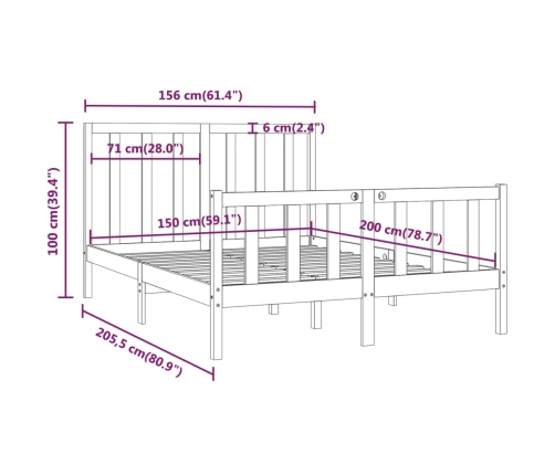 Estructura de cama madera maciza King marrón miel 150x200 cm