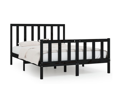 Estructura de cama madera maciza negra King Size 150x200 cm