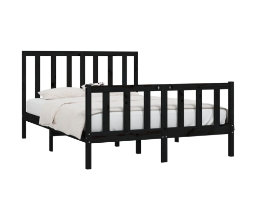 Estructura de cama madera maciza negra King Size 150x200 cm