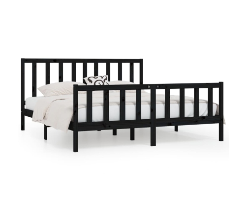 Estructura de cama madera maciza negro Supe King 180x200 cm