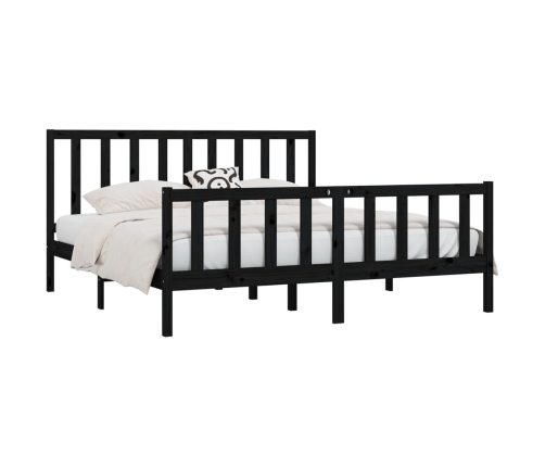 Estructura de cama madera maciza negro Supe King 180x200 cm