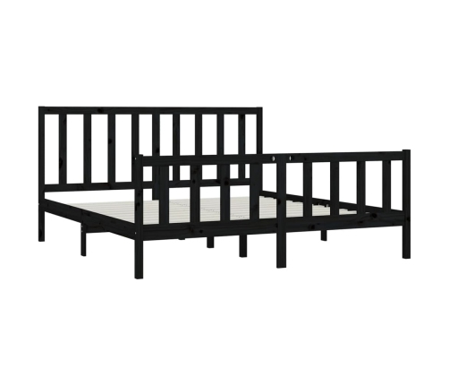 Estructura de cama madera maciza negro Supe King 180x200 cm