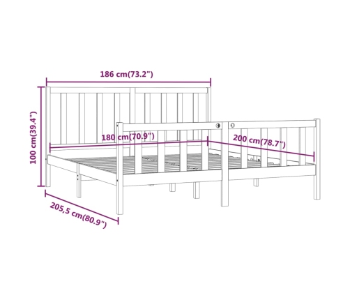 Estructura de cama madera maciza negro Supe King 180x200 cm