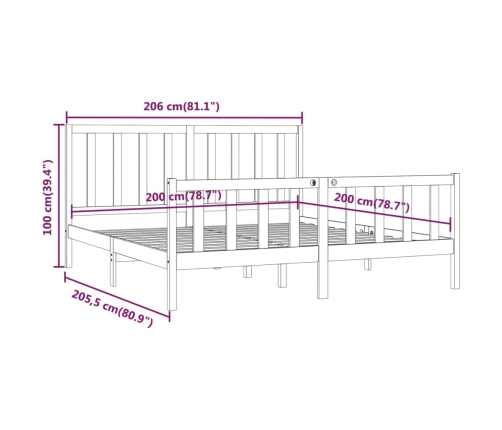 Estructura de cama de madera maciza blanca 200x200 cm