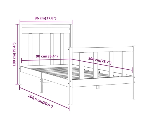 Estructura de cama sin colchón madera maciza de pino 90x200 cm