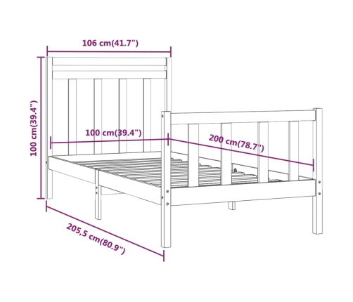 Estructura de cama sin colchón madera de pino blanco 100x200 cm