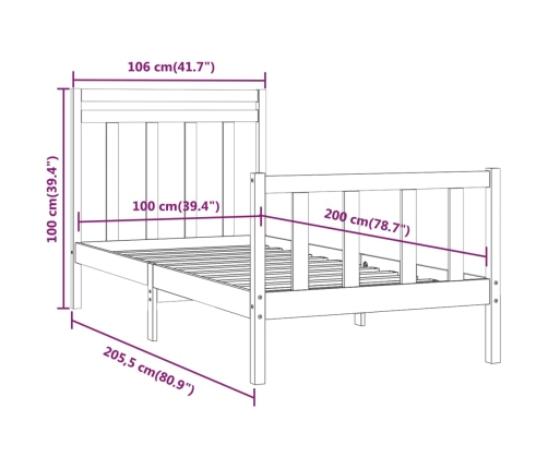 Estructura de cama sin colchón madera de pino negro 100x200 cm