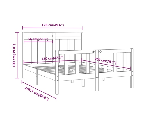 Estructura de cama sin colchón madera de pino maciza 120x200 cm