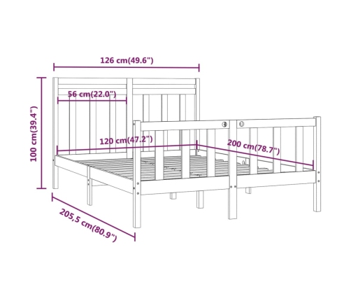 Estructura de cama de madera maciza negra 120x200 cm