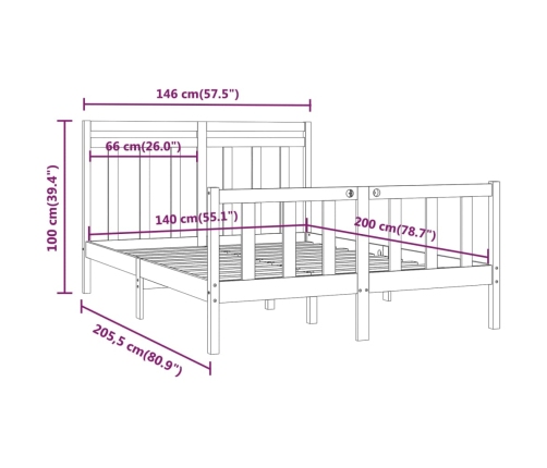 vidaXL Estructura de cama de madera maciza de pino 140x200 cm