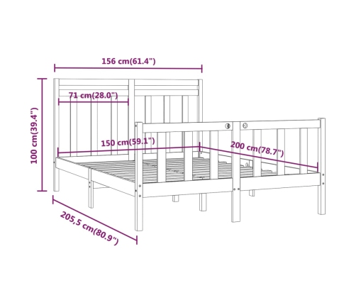 Estructura de cama madera maciza de pino 150x200 cm