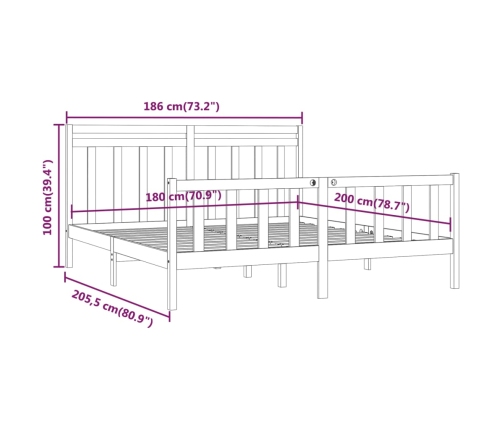 Estructura de cama sin colchón madera maciza de pino 180x200 cm