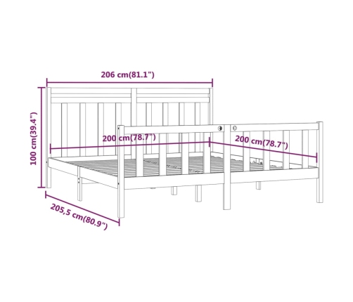 Estructura de cama sin colchón madera maciza de pino 200x200 cm