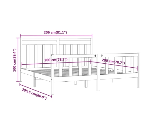 Estructura cama sin colchón madera pino marrón miel 200x200 cm