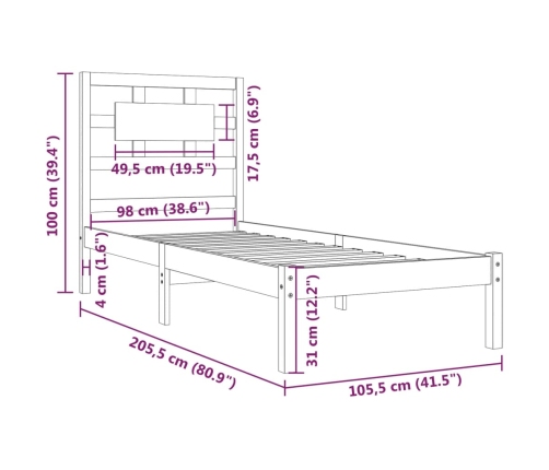 vidaXL Estructura de cama madera maciza de pino blanco 100x200 cm