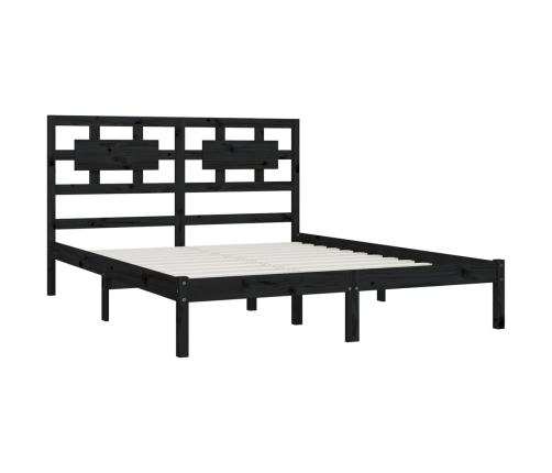 Estructura de cama de madera maciza de pino negra 200x200 cm