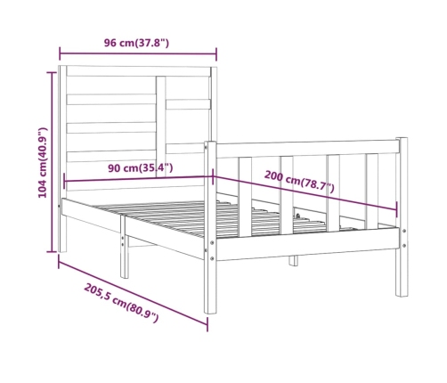 Estructura de cama sin colchón madera de pino blanca 90x200 cm