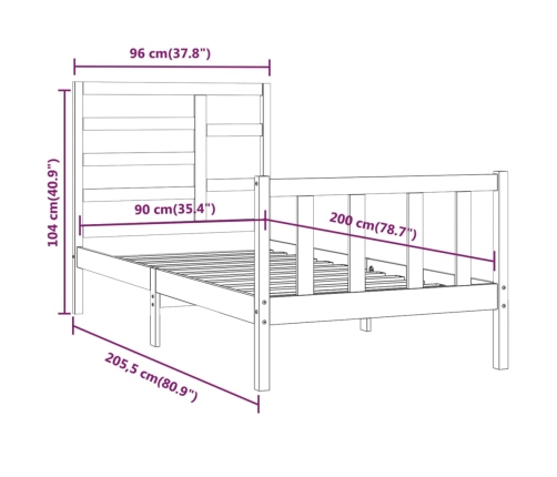 vidaXL Estructura de cama madera maciza de pino marrón miel 90x200 cm