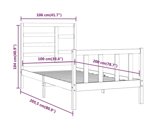 Estructura de cama sin colchón madera maciza de pino 100x200 cm