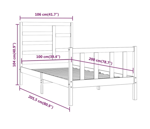 Estructura de cama madera maciza de pino negro 100x200 cm