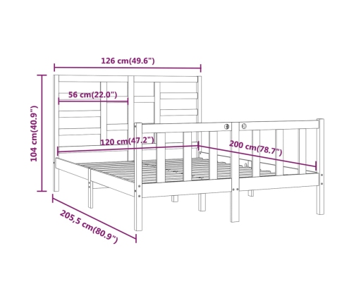 Estructura de cama de madera maciza negra 120x200 cm