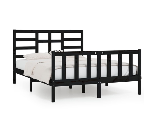 Estructura de cama madera maciza negra King Size 150x200 cm