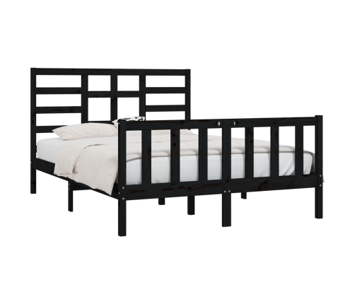 Estructura de cama madera maciza negra King Size 150x200 cm