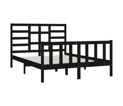 Estructura de cama madera maciza negra King Size 150x200 cm