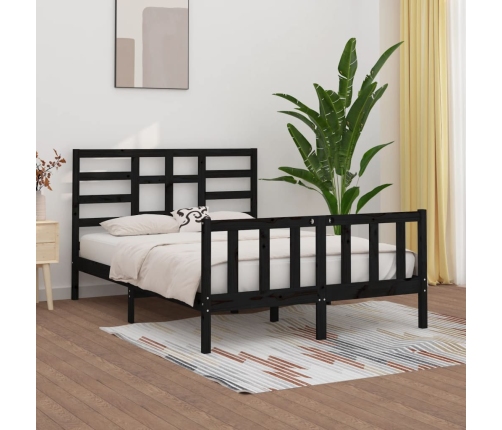 Estructura de cama madera maciza negra King Size 150x200 cm